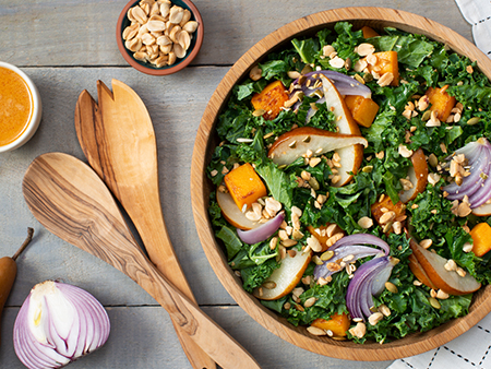 Harvest Kale Salad with Roasted Squash, Pears and Peanuts Recipe