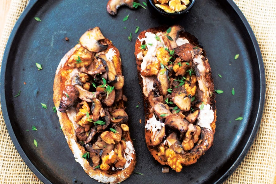 Creamy Walnut Thyme Mushrooms on Toast Recipe